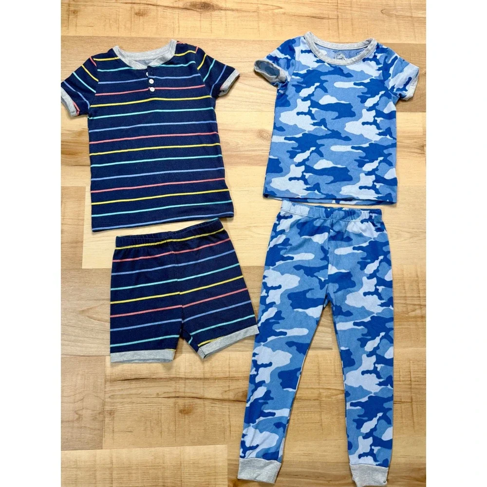 Wonder Nation Boys Pajama Set 2-Pack Blue Camo Stripe Henley 5T Sleepwear Bundle
